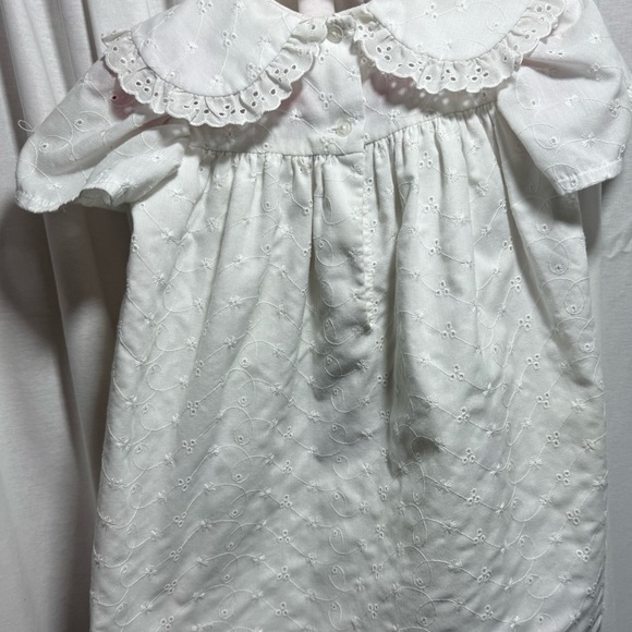Vintage White Eyelet Baby Dress with Pink & Mint Ribbon Trim - Picture 4 of 6